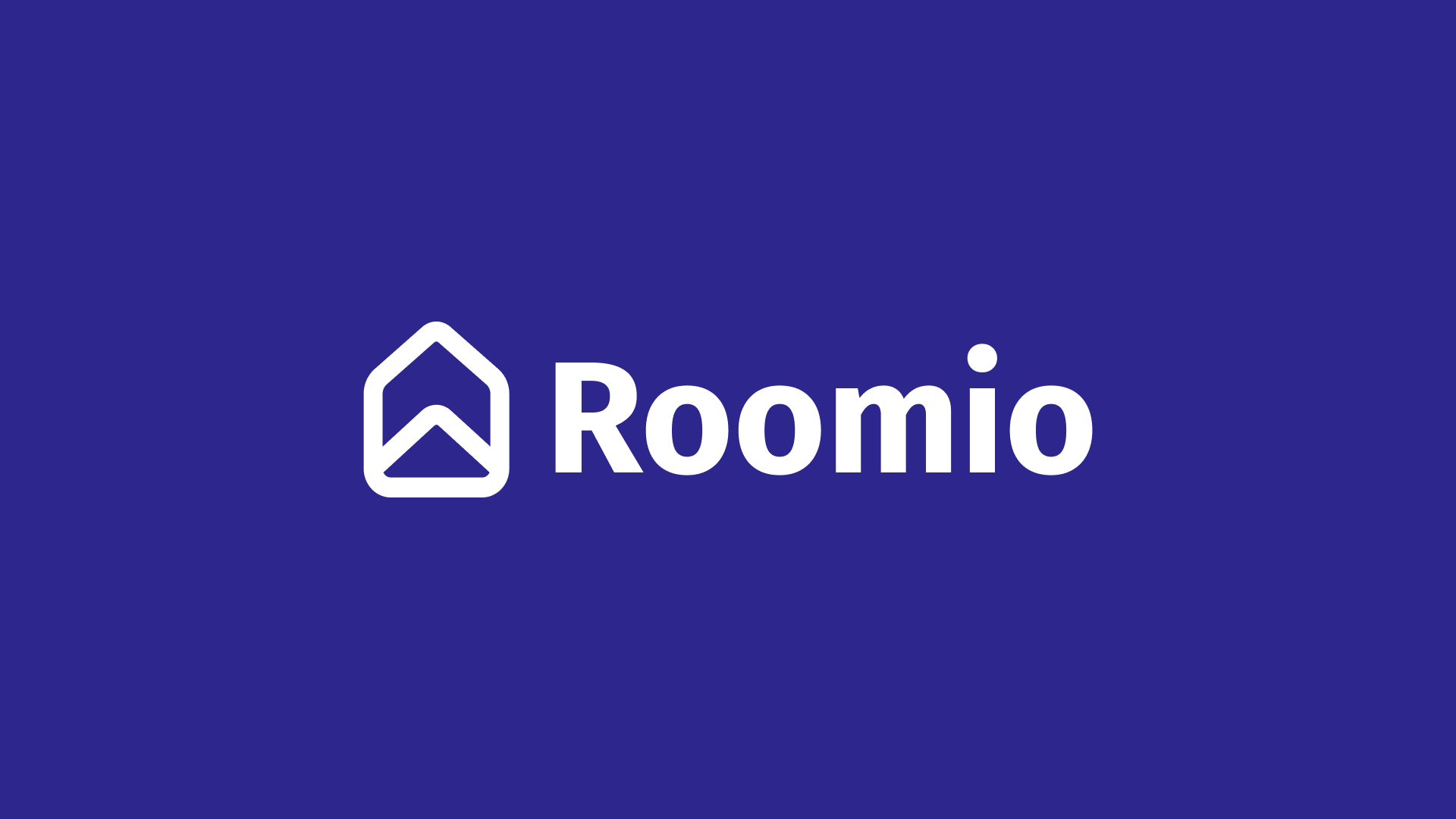 The Roomio logo, reversed in white on the brand indigo